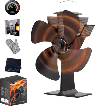 LotaHome - Kachelventilator - Houtkachelventilator - Ecofan - Haardventilator - Met Thermometer, Kachelhandschoen, Stofdoekje en Informatieboek - Warmte aangedreven ventilator voor houtkachels, pelletkachels, gaskachels en speksteenkachels - Cadeau