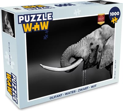 Puzzel Olifant - Water - Zwart - Wit - Legpuzzel - Puzzel 1000 stukjes volwassenen