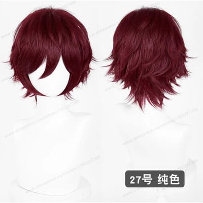 Anime Verbeterde 32cm Korte Omgeslagen Punten Cosplay Pruik Groen Blauw Paars Roze Man Vrouwen Hittebestendig Synthetisch Haar black