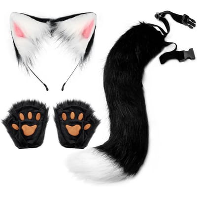 Bandeau Oreilles d'Animal Fantaisie Fait Main Populaire pour Halloween Ensemble Chat Simulation Cosplay Gants Doigts Griffes d'Animal Accessoires Cos