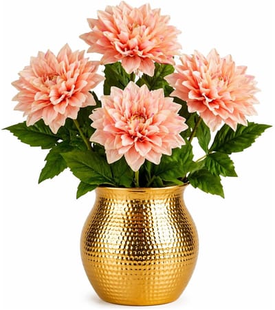 Mica Decorations Kunstbloem Dahlia Artistic - 3x - H74 cm - oranje/roze - kunststof - stelen kunstbloemen - boeket - bloemetjes