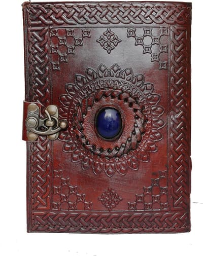 Leren Notitieboek - Reisdagboek Schrijfboek - Gedachten Vastleggen - Uniek Blauwe Steen Sluiting - 17 x 12 cm - Bruin