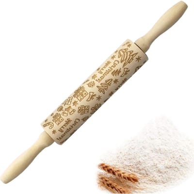 Houten Kerst Rollers Natuurlijk Hout Embossing Deegroller voor Bakgereedschap beige