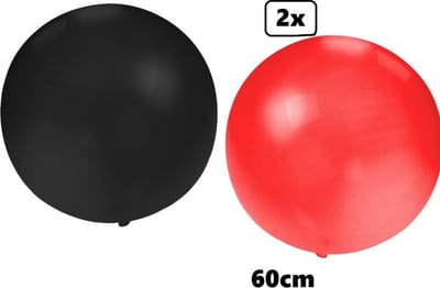 2x Mega Ballon 60 cm zwart en rood - Halloween Super Ballon carnaval festival feest party verjaardag landen helium lucht thema