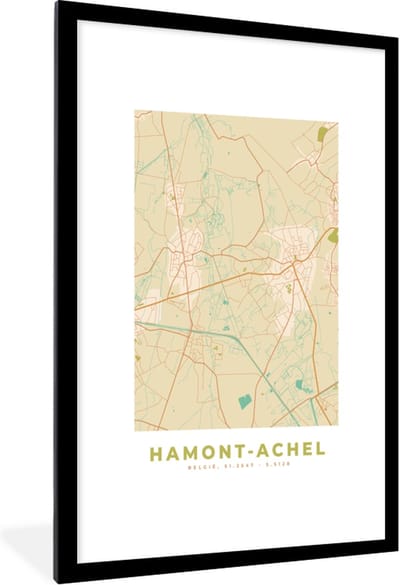 Fotolijst incl. Poster - Kaart - Plattegrond - Vintage - Stadskaart - Hamont-Achel - 80x120 cm - Posterlijst