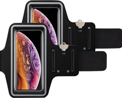 2 Pack Sport armband Geschikt voor Apple iPhone 16 Pro Max / 15 Pro Max / 14 Pro Max 13 Pro Max / 12 Pro Max / 11 Pro Max met verstelbare elastische band en sleutelhouder voor hardlopen Hoes - Wandelen Sportband - zwart