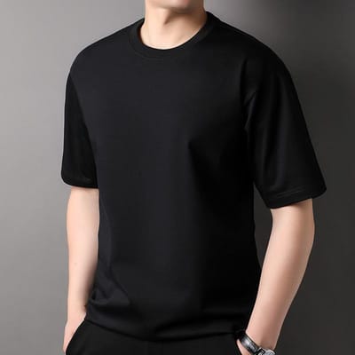 Puur Katoen T-shirt met Korte Mouwen Heren Ronde Hals Effen Kleur Zomer Nieuw 32-draads Dubbel Garen Zware Katoenen Top voor Heren 3XL black