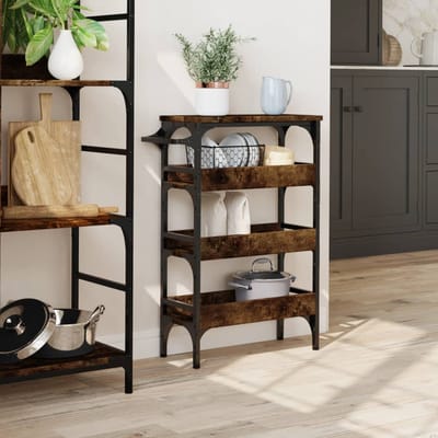 vidaXL - Keukentrolley - 53x20x76 - cm - bewerkt - hout - gerookt - eikenkleurig