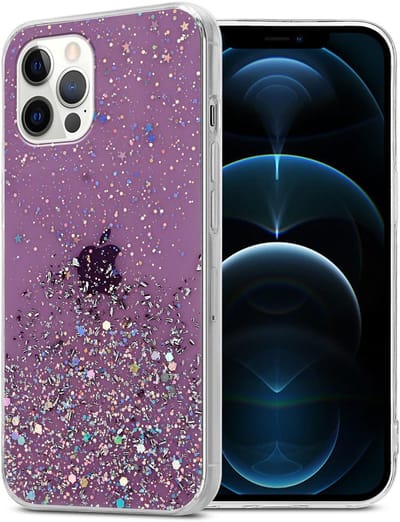 Cadorabo Hoesje geschikt voor Apple iPhone 12 PRO MAX in Paars met Glitter - Beschermhoes van flexibel TPU silicone met fonkelende glitters Case Cover Etui