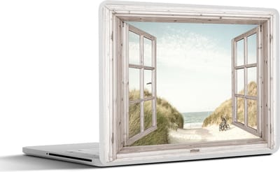 Laptop sticker - 11.6 inch - Doorkijk - Strand - Fiets - 30x21cm - Laptopstickers - Laptop skin - Cover