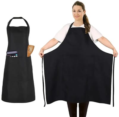 Zwart Groot formaat schort-polyester-slijtvast-keukenschort-restaurant-huisgebruik-schilder-tuinman-keramiek werkschort