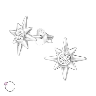 Aramat Jewels | Oorbellen | Zilveren Ster Oorbellen Sterretjes – 925 Zilver Meerdere Maten | Kristal/Transparant-11mm | | | Zilver | Kinderen, Volwassenen | Verkleurd niet