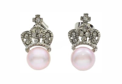 Zoetwater parel oorbellen King Pearl P - oorstekers - echte parels - roze - zilver - stras steentjes - kroon - luxe sieraden zakje - parel oorbellen dames - parel oorknopjes