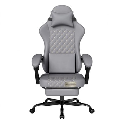 Gamingstoel met Massage en Voetsteun – Ergonomische Bureaustoel van PVC Leder – Gamerstoel tot 160 kg – Grijs