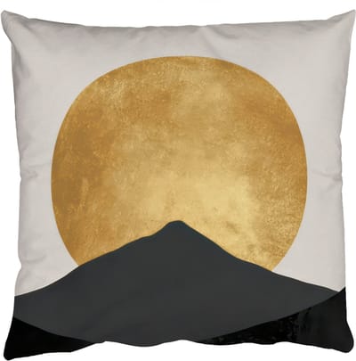 Sierkussens - Kussentjes Woonkamer - 50x50 cm - Bergsilhouetten - Gouden cirkel - Beige