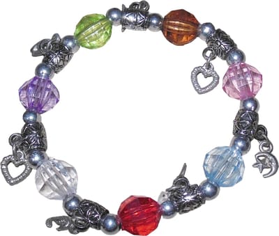 Armband diverse kleuren kralen met zilver+figuren