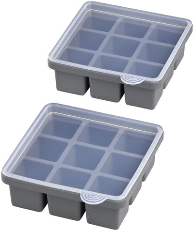 APS ijsblokjesvorm met deksel - siliconen grijs - 9 grote ijsblokjes 4 x 4 x 4 cm