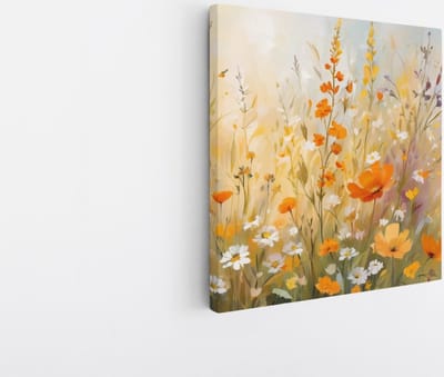 Saammp Canvas Schilderij - Oranje bloemen - geel - Abstract - 20x20 - Foto op canvas - Wanddecoratie - Muurdecoratie Woonkamer - Kantoor Decoratie