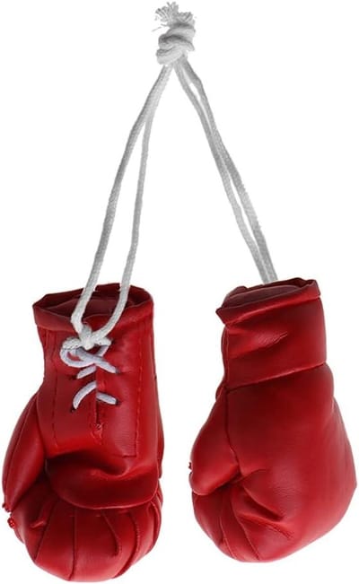 Mini Bokshandschoenen - Sleutelhanger Decoratie - Tas Decoratie - Hoogwaardig Leer - 10 cm - Zwart Blauw Wit
