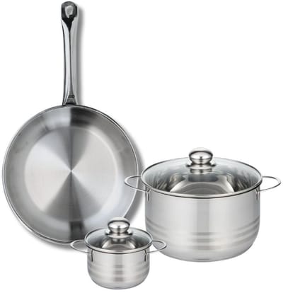 Set van 1 Koekenpan 28 cm en 2 kookpotten 12 en 20 cm Elo Profi Brillant