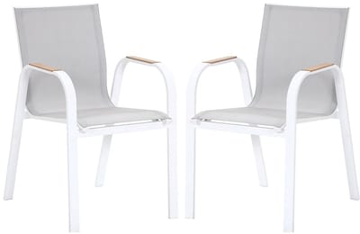 Vente-unique Set van 2 stapelbare tuinstoelen van aluminium en textileen - Lichtgrijs en wit - ZEYVA van MYLIA