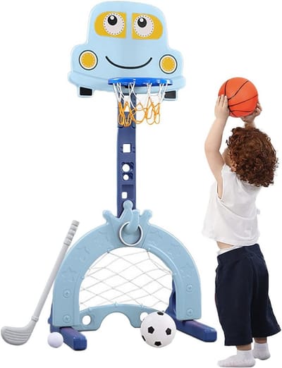 Hoogte verstelbare basketbalstandaard voor kinderen met voetbaldoel en basketbalkorf - Interactief educatief speelgoed voor baby's en peuters