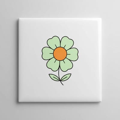 Minimalistische Bloem Illustratie Keramische Tegel – 15×15 cm Schattige Bloemen Muurdecoratie Woondecoratie
