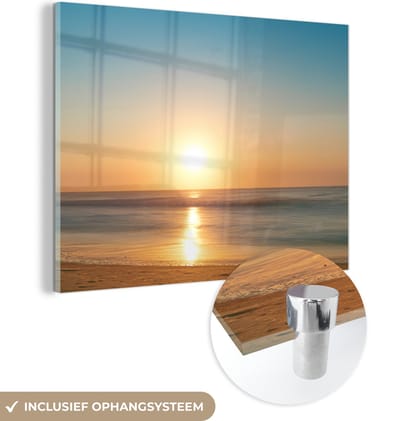 MuchoWow® Glasschilderij 160x120 cm - Schilderij acrylglas - Zee - Kleuren - Zon - Foto op glas - Muurdecoratie woonkamer - Wanddecoratie slaapkamer - Schilderijen