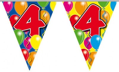 Folat Leeftijd vlaggenlijn - 4 jaar - 10 meter - verjaardag feest versiering - vlaggetjes
