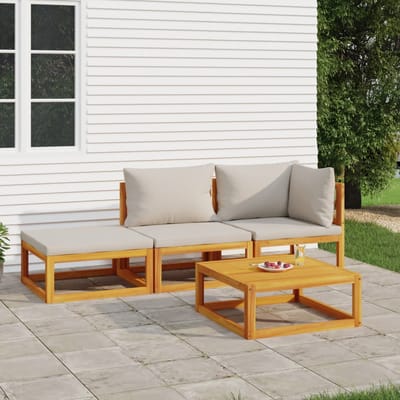 vidaXL - 4-delige - Loungeset - met - lichtgrijze - kussens - massief - hout