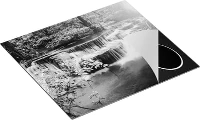 Chefcare Inductie Beschermer Waterval in de Herfst met Kleurrijke Bloemen - Zwart Wit - 60x50 cm - Afdekplaat Inductie - Kookplaat Beschermer - Inductie Mat
