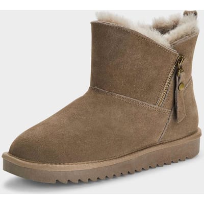 Enkellaarsjes met voering van lamsvacht - taupe - Gr. 36 van Goldner Fashion