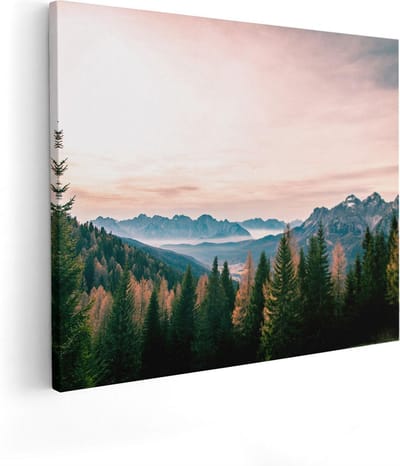 Artaza Canvas Schilderij Bos - 50x40 cm - Wanddecoratie Herfst - Muurdecoratie Bergen - Schilderijen Op Canvas Landschap