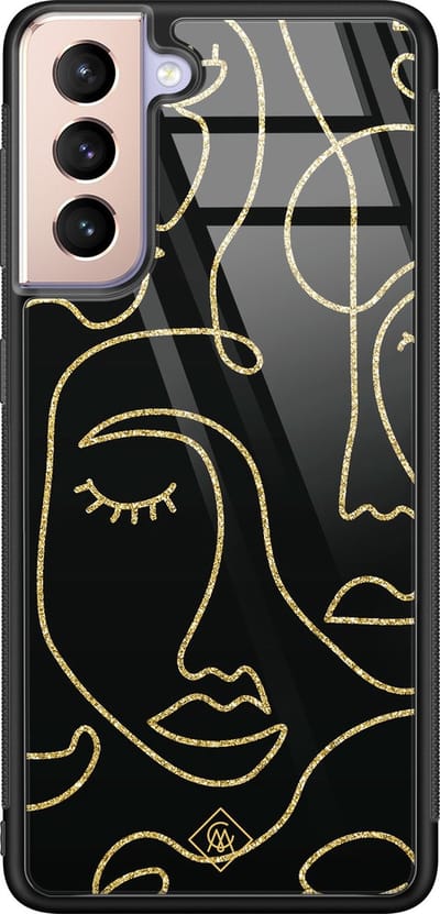 Casimoda® hoesje - Geschikt voor Samsung Galaxy S21 - Abstract Faces - Luxe Hard Case Zwart - Backcover telefoonhoesje - Zwart