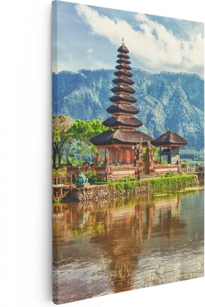 Artaza Canvas Schilderij Ulun Danu Bratan - 20x30 cm - Klein - Muurdecoratie Bali - Wanddecoratie Bergen - Kamer Accessoires