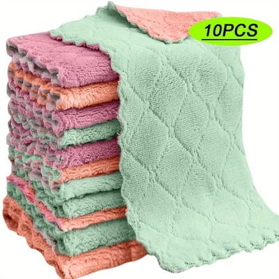 10 stuks Schoonmaakdoeken Verdikte Koraalfleece Vaatdoeken Huishoudelijk Absorberend Niet-pluizend Afwasdoek Keukenbenodigdheden 10pcs