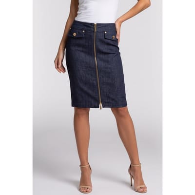 GUESS Zipped Pencil Midi S Dark Wash Maat: 36 | Midi Rokken Outlet | Dames | Blauw