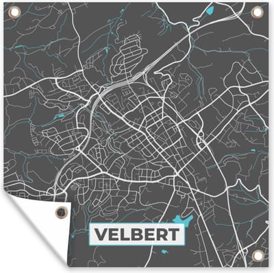 Tuin poster Blauw – Duitsland – Plattegrond – Stadskaart – Kaart – Velbert - 200x200 cm - Tuindoek
