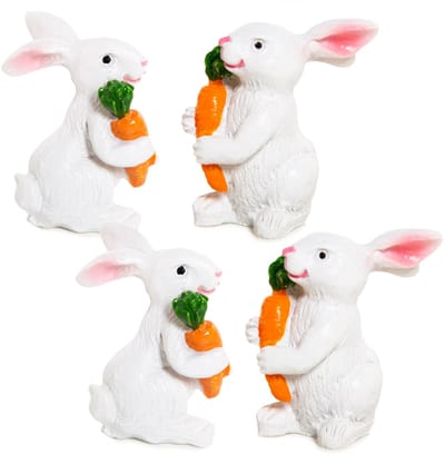 Dailygoods- Paashaasdecoratie 4-delige Set - Polyresin Figuren - Kleine Hazen - Lenteversiering Binnen - Tafeldecoratie - 3,5 cm - Paasfiguren