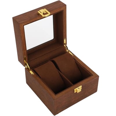 Houten Horlogedoos 2 Sleuven Klapdeksel Horloge Opbergdoos Organizer Zwart Walnoot Kleur black