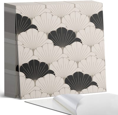 Coloray Plaktegels - Stijlvol bladpatroon Zelfklevende Tegels - 20 cm x 20 cm - Zwart Plaktegels - 20 stuks - Vierkant PVC Tegels - Plaktegels Badkamer - Plaktegels Vloer - Vinyl Tegels - Wandtegel Zelfklevend