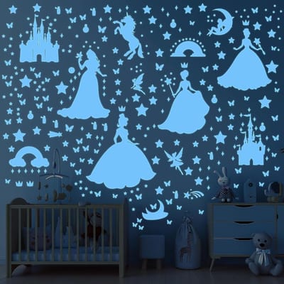 Verlichte Sterren Muurstickers voor Kinderen - Herbruikbare en Verwijderbare Decoratie met Feeën, Regenboog en Vlinders voor Meisjeskamers