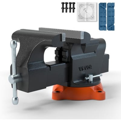 VEVOR 15,2 cm bankschroef, 360° draaibaar, sferoïdaal gietijzeren werkbankbankschroef, 7,3 x 8 cm aambeeldbankschroef, 15 cm bekopening, parallelle bankschroef, U-vormige geleidestang voor slijpen, schuren en snijden