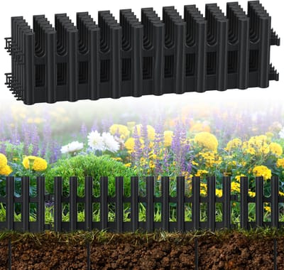 Grasrand tuinrand / opsluitband imitatie - set van 6 - lengte 2,6 m - hoogte 13 cm - weerbestendig flexibel kunststof - antraciet - incl. 20 cm haringen (12 stuks)