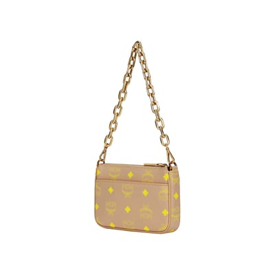 MCM Monogram Print Modeketting Leer Mini Schoudertas Dames Schoudertas Beige MYZCSSX01I6001 Basic Set (Bag+Dust Bag) beige