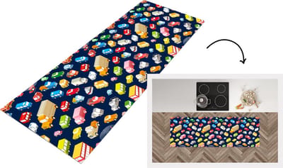 Keukenloper - Loper keuken - Patroon - Auto - Verkeer - 150x50 cm - Keukenloper vinyl