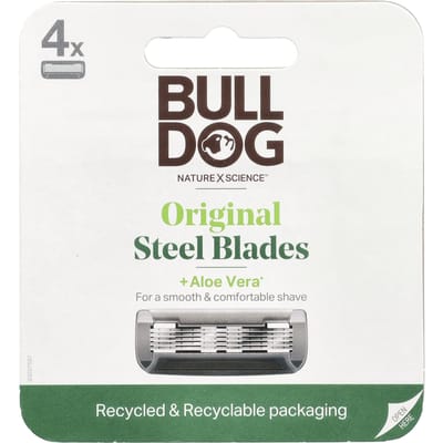 Bulldog Skincare For Men, Originele Stalen Scheermesjes, Navullingen, 4 Mesjes