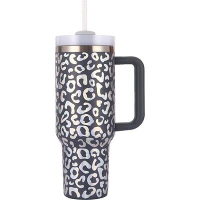 Watersticker Luipaardprint Thermosbeker met Handvat Roestvrij Stalen Auto Beker Grote Dop Beker Duurzaam Duurzaam Nuttig Nuttig Veilig 40oz