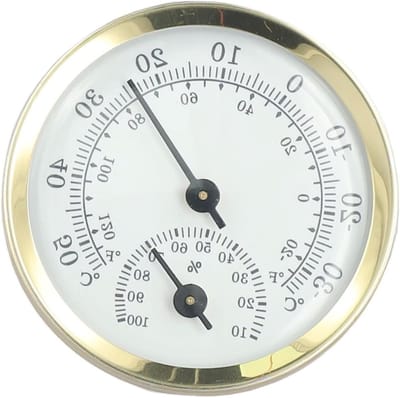 Analoge Thermometer Hygrometer - Vochtmeter Temperatuurmeter - Binnen Buiten Meten - Batterijvrij Mechanisch - 58mm Rond - Zilver Wit