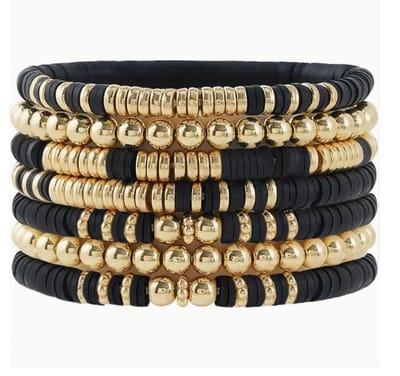 Armbanden set -Zwart -goudkleur 7- delig- Charme Bijoux